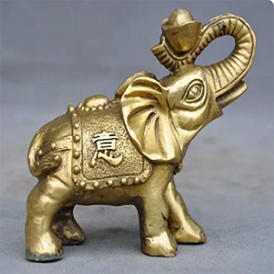 5" Chinese brass Feng Shui auspicious wealth Yuanbao Elephant animal statue