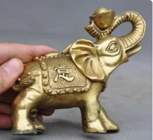 5" Chinese brass Feng Shui auspicious wealth Yuanbao Elephant animal statue