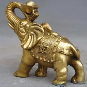 5" Chinese brass Feng Shui auspicious wealth Yuanbao Elephant animal statue