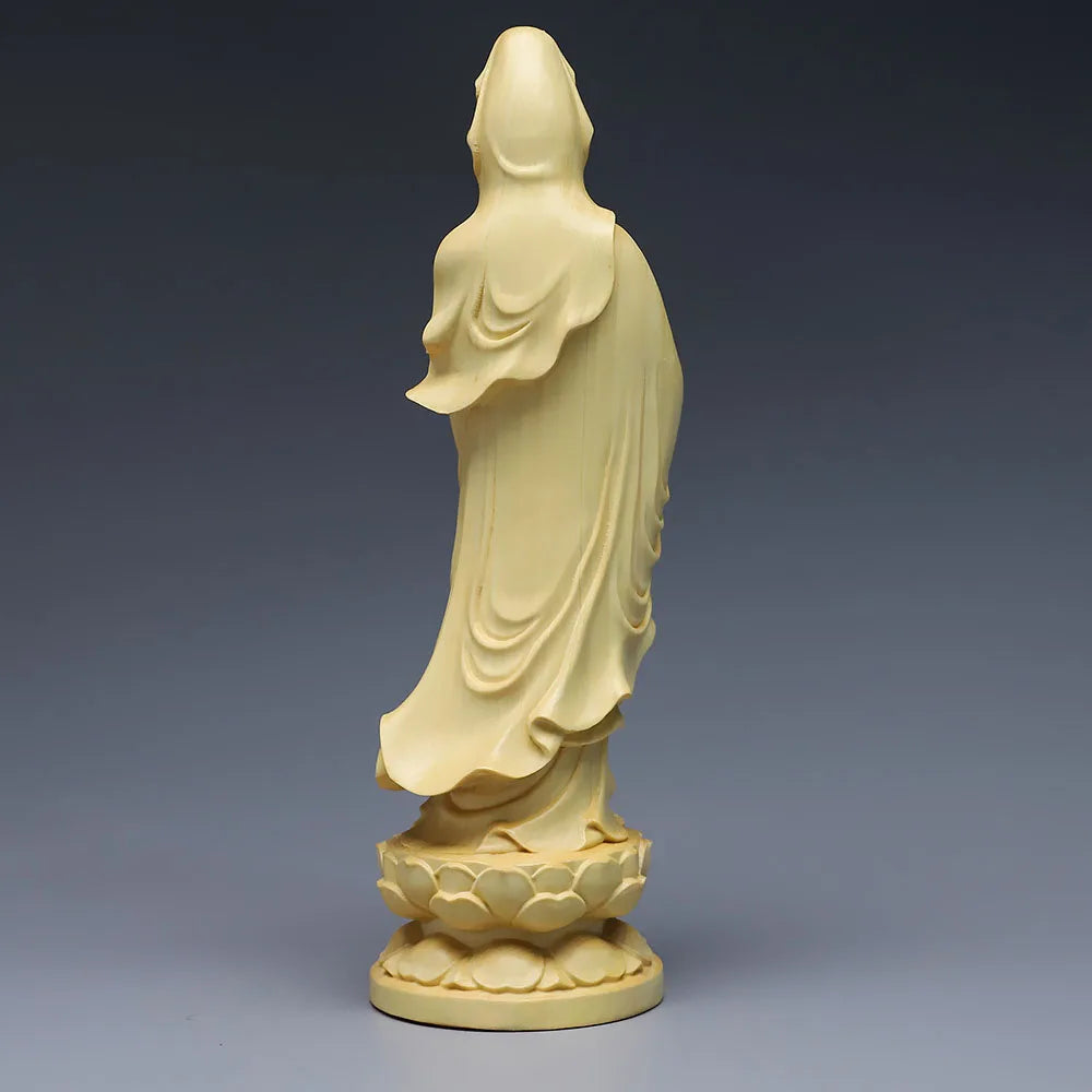 5" Guan Yin Chinese Wood Boxwood Kwan-yin Goddess Avalokiteshvara Buddha Statue Desktop Ornaments Car Ornaments