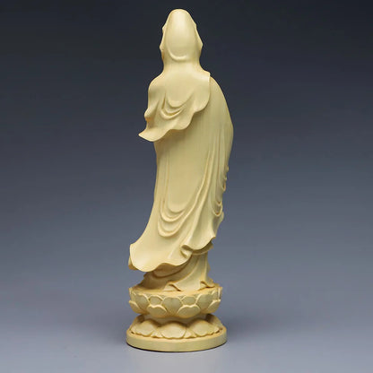 5" Guan Yin Chinese Wood Boxwood Kwan-yin Goddess Avalokiteshvara Buddha Statue Desktop Ornaments Car Ornaments