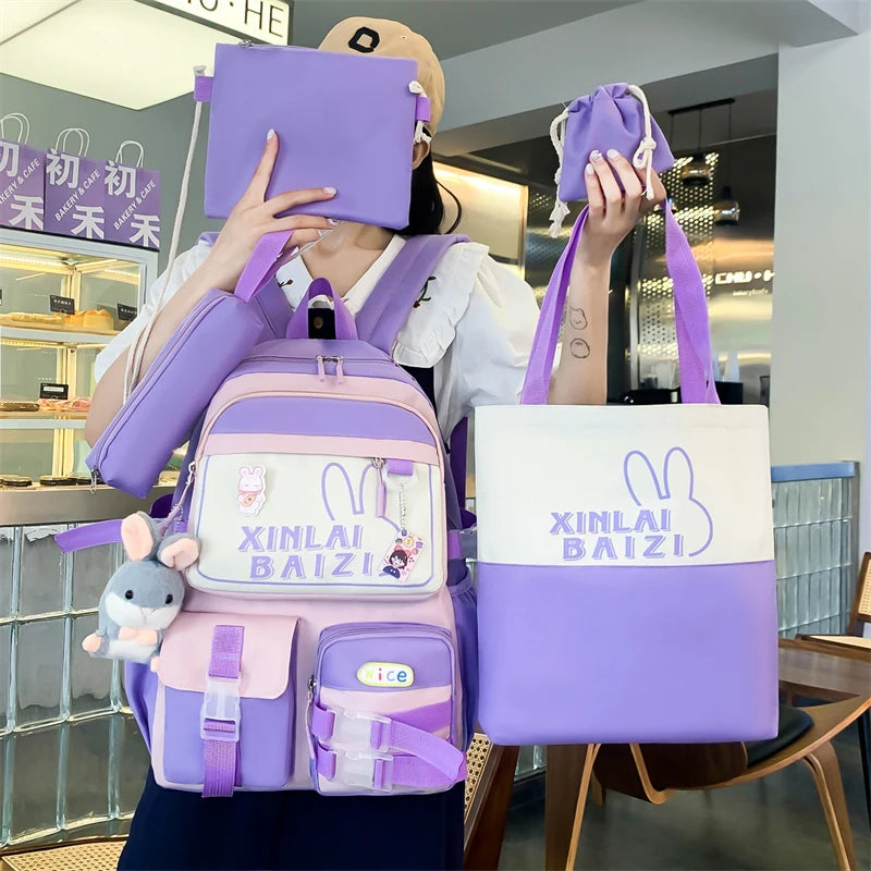 5 In 1 Waterproof Women Backpack Multiple Pockets School Bag for Girls Large Capacity Student Backpacks Outdoor Travel Backpacks
