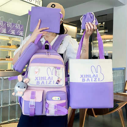 5 In 1 Waterproof Women Backpack Multiple Pockets School Bag for Girls Large Capacity Student Backpacks Outdoor Travel Backpacks