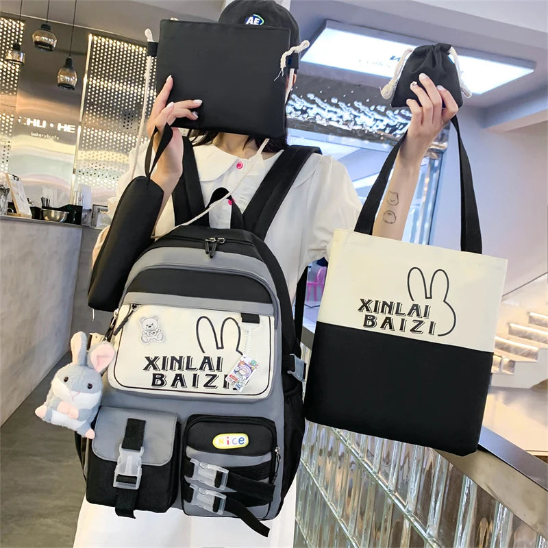 5 In 1 Waterproof Women Backpack Multiple Pockets School Bag for Girls Large Capacity Student Backpacks Outdoor Travel Backpacks