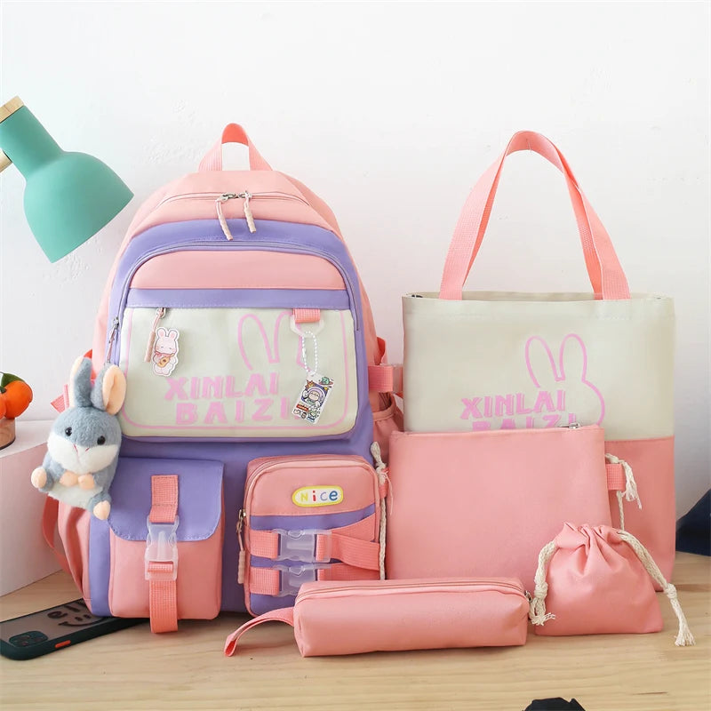 5 In 1 Waterproof Women Backpack Multiple Pockets School Bag for Girls Large Capacity Student Backpacks Outdoor Travel Backpacks