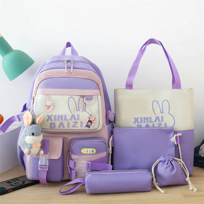5 In 1 Waterproof Women Backpack Multiple Pockets School Bag for Girls Large Capacity Student Backpacks Outdoor Travel Backpacks
