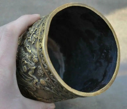 5" Old China Bronze Copper Ancient People Eight Immortals Brush Pot Pencil Vase