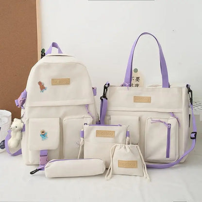 5 Pcs Sets School Bags For Teenager Girls 2021 Kawaii Women Laptop Backpack Shoulder Book Bags Female Travel Bagpack Mochila New