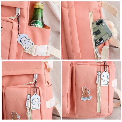5 Pcs Sets School Bags For Teenager Girls 2021 Kawaii Women Laptop Backpack Shoulder Book Bags Female Travel Bagpack Mochila New