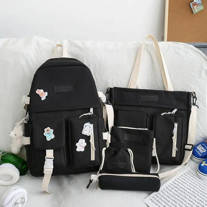 5 Pcs Sets School Bags For Teenager Girls 2021 Kawaii Women Laptop Backpack Shoulder Book Bags Female Travel Bagpack Mochila New