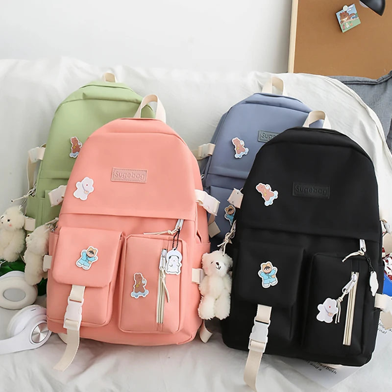 5 Pcs Sets School Bags For Teenager Girls 2021 Kawaii Women Laptop Backpack Shoulder Book Bags Female Travel Bagpack Mochila New