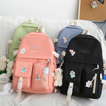 5 Pcs Sets School Bags For Teenager Girls 2021 Kawaii Women Laptop Backpack Shoulder Book Bags Female Travel Bagpack Mochila New