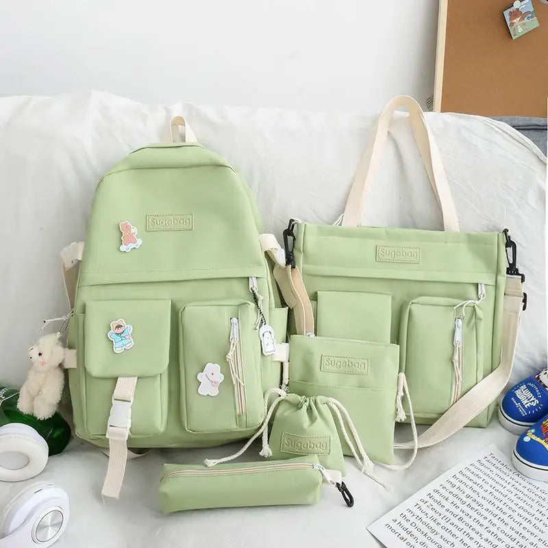 5 Pcs Sets School Bags For Teenager Girls 2021 Kawaii Women Laptop Backpack Shoulder Book Bags Female Travel Bagpack Mochila New