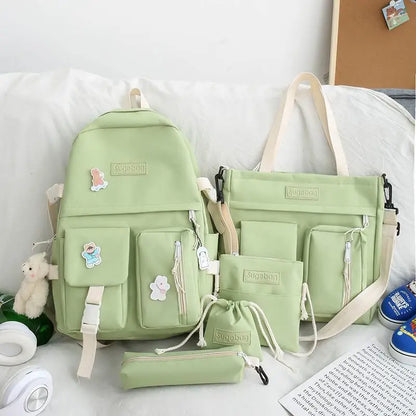 5 Pcs Sets School Bags For Teenager Girls 2021 Kawaii Women Laptop Backpack Shoulder Book Bags Female Travel Bagpack Mochila New