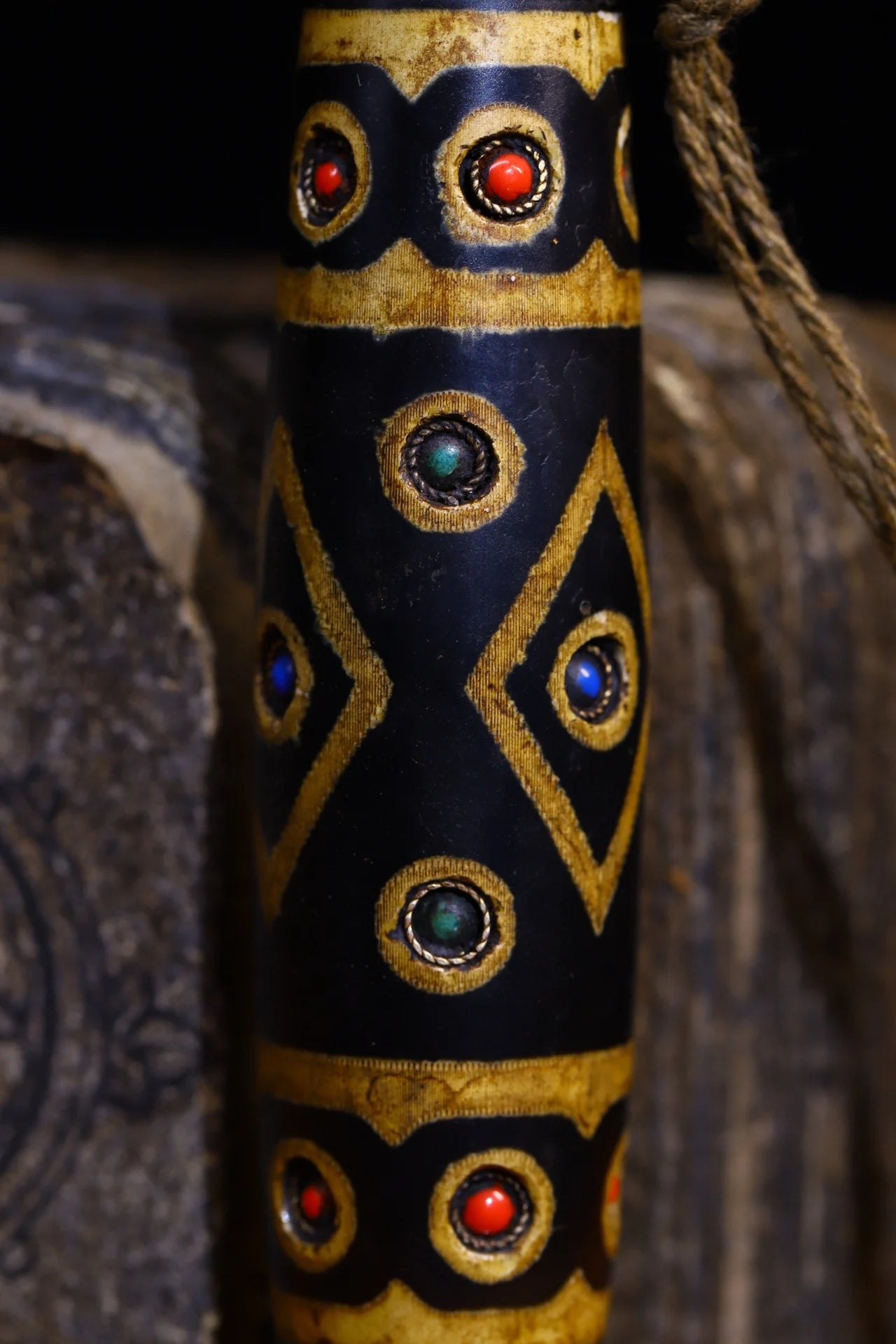 5"Tibet Temple Collection Old Natural Agate mosaic Gem gZi Beads Nine Eyed Buddha Beads Pendant Amulet Dharma Worship Hall