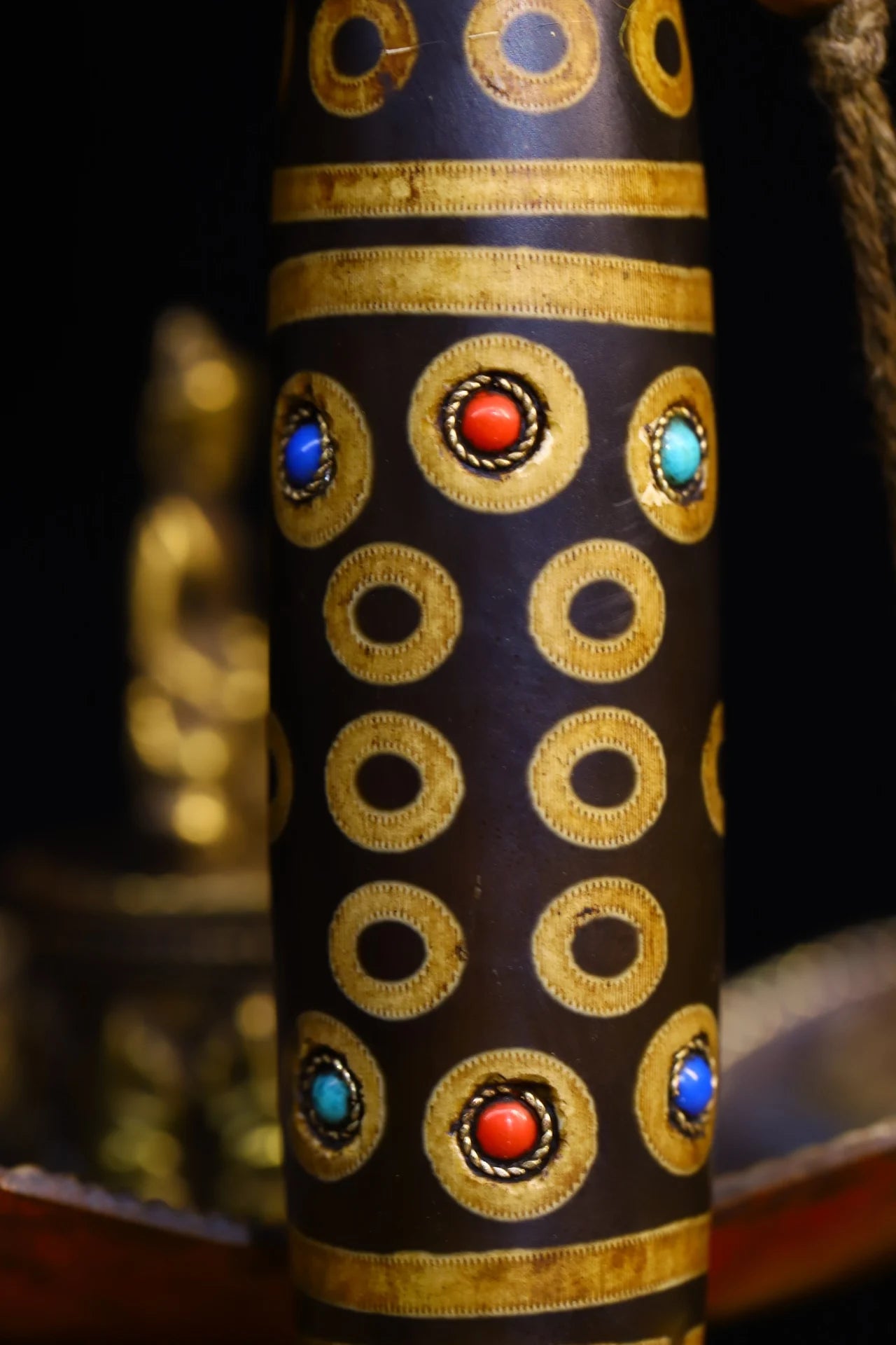 5"Tibetan Temple Collection Old Natural Agate Mosaic Gem gZi Beads Buddha Beads Pendant Amulet Dharma Town house Exorcism