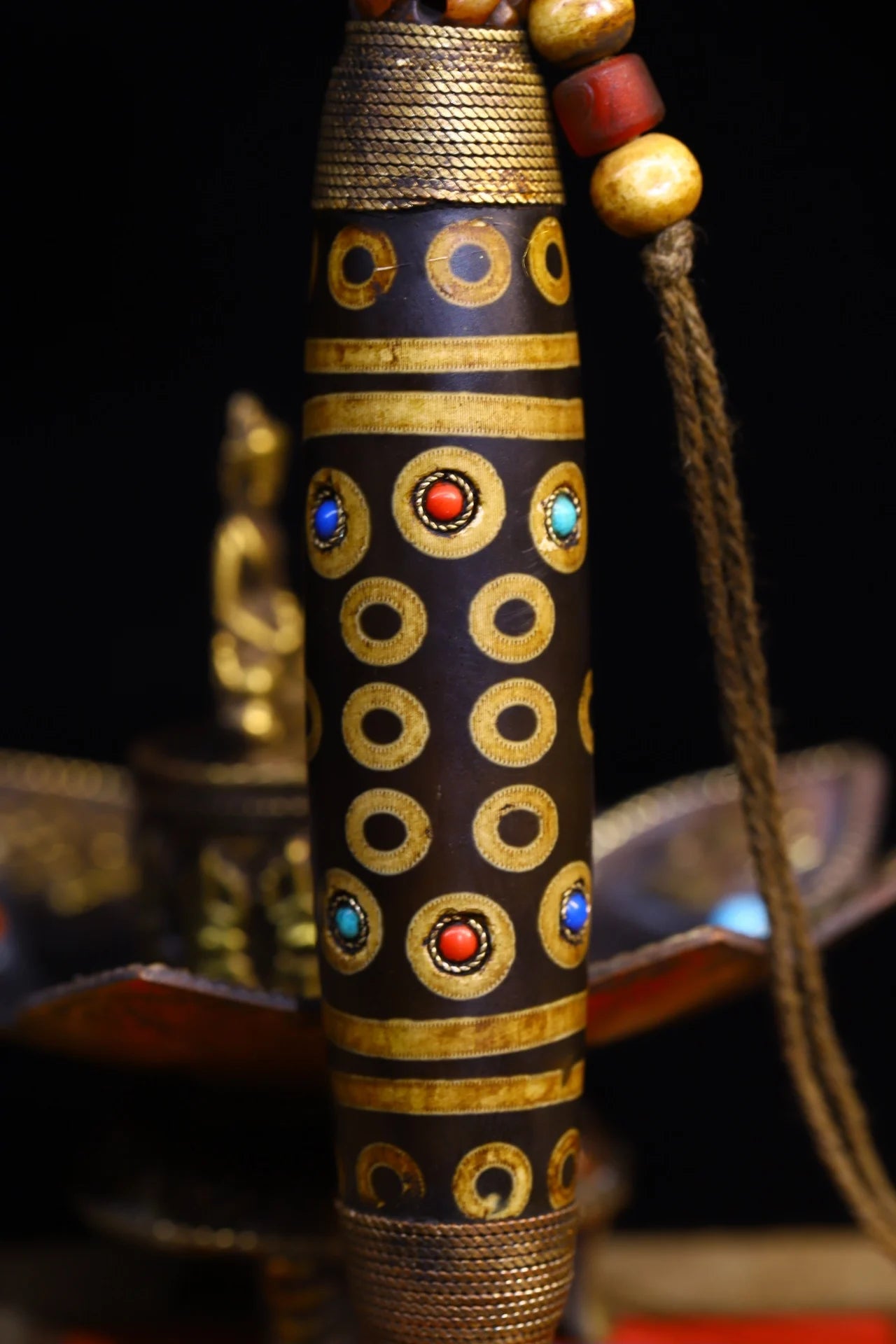 5"Tibetan Temple Collection Old Natural Agate Mosaic Gem gZi Beads Buddha Beads Pendant Amulet Dharma Town house Exorcism