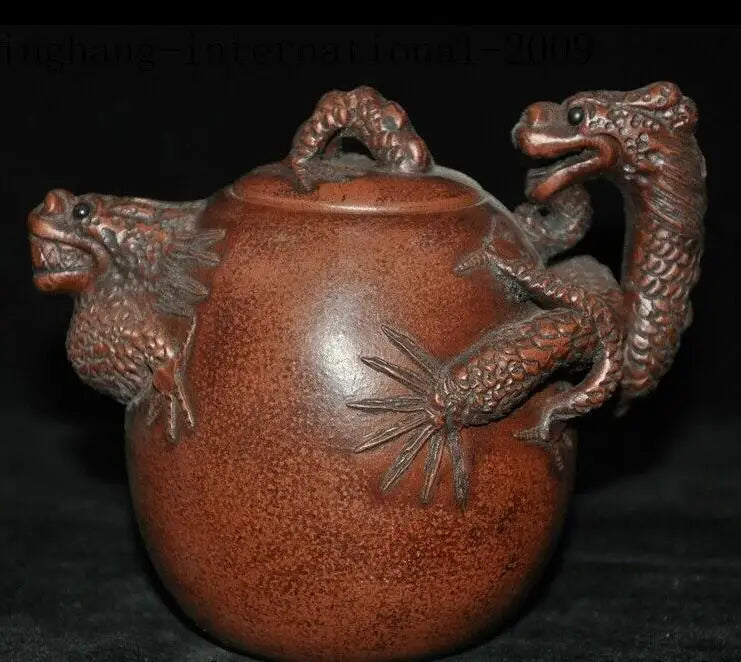 5"old China Yixing Zisha Pottery Master Carve Animal Dragon Teapot Pot Tea Maker