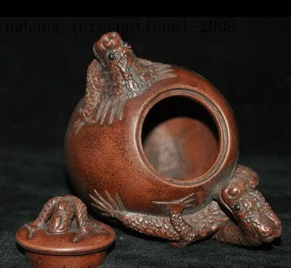 5"old China Yixing Zisha Pottery Master Carve Animal Dragon Teapot Pot Tea Maker