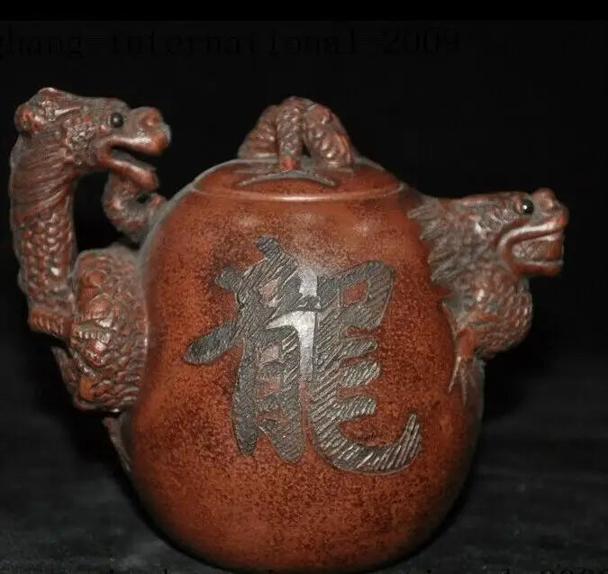 5"old China Yixing Zisha Pottery Master Carve Animal Dragon Teapot Pot Tea Maker