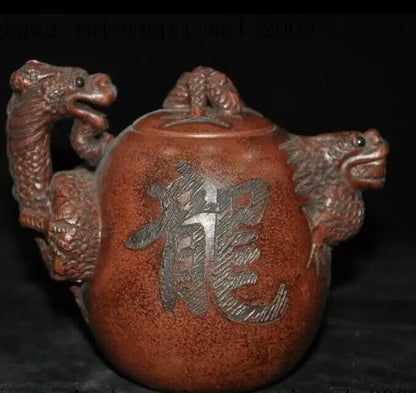 5"old China Yixing Zisha Pottery Master Carve Animal Dragon Teapot Pot Tea Maker