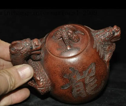 5"old China Yixing Zisha Pottery Master Carve Animal Dragon Teapot Pot Tea Maker