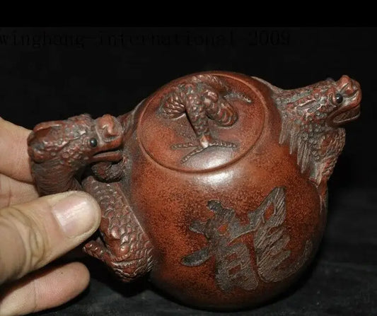 5"old China Yixing Zisha Pottery Master Carve Animal Dragon Teapot Pot Tea Maker