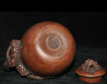 5"old China Yixing Zisha Pottery Master Carve Animal Dragon Teapot Pot Tea Maker