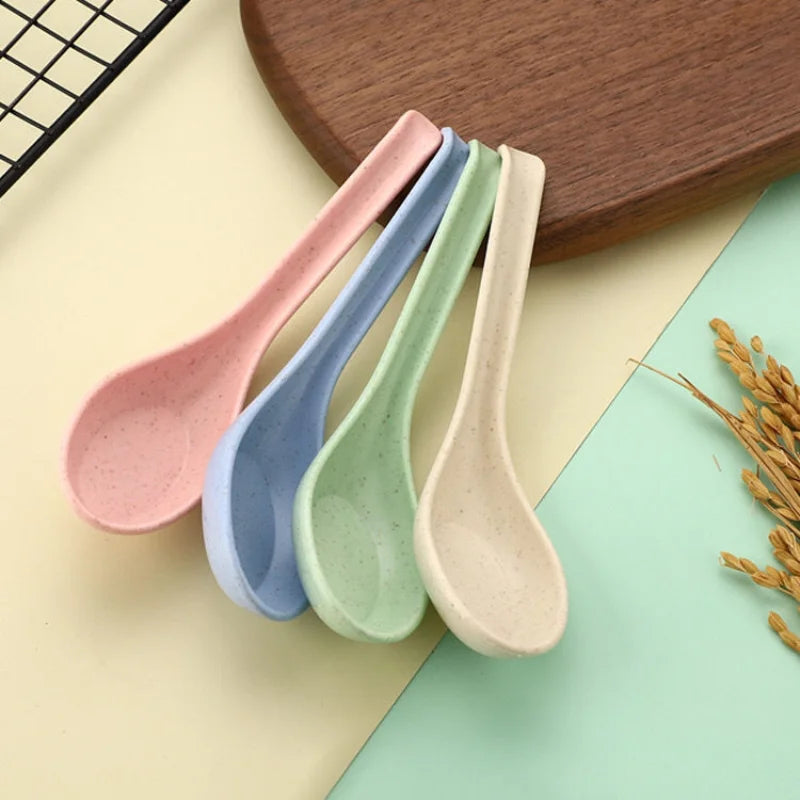 5 pcs Wheat Straw Dinnerware Soup Spoons Japanese Rice Spoons  Sauces Soup Spoon Porridge Spoon  Ramen Pho Wonton Dumpling
