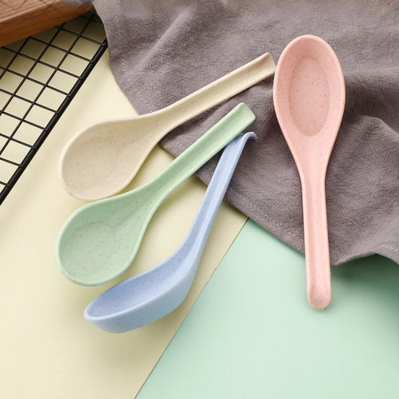 5 pcs Wheat Straw Dinnerware Soup Spoons Japanese Rice Spoons  Sauces Soup Spoon Porridge Spoon  Ramen Pho Wonton Dumpling