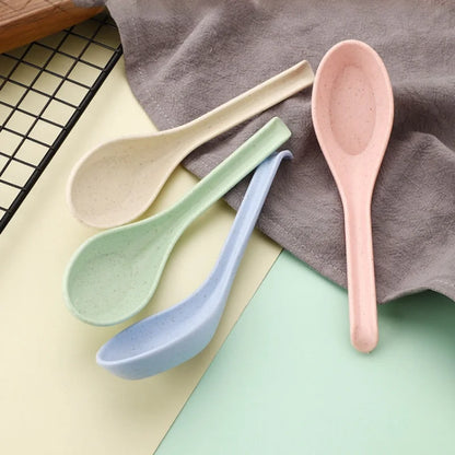 5 pcs Wheat Straw Dinnerware Soup Spoons Japanese Rice Spoons  Sauces Soup Spoon Porridge Spoon  Ramen Pho Wonton Dumpling