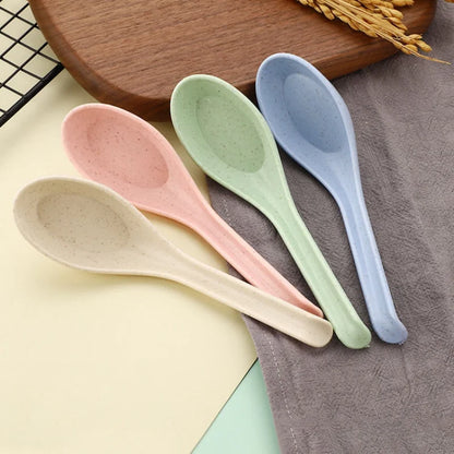 5 pcs Wheat Straw Dinnerware Soup Spoons Japanese Rice Spoons  Sauces Soup Spoon Porridge Spoon  Ramen Pho Wonton Dumpling