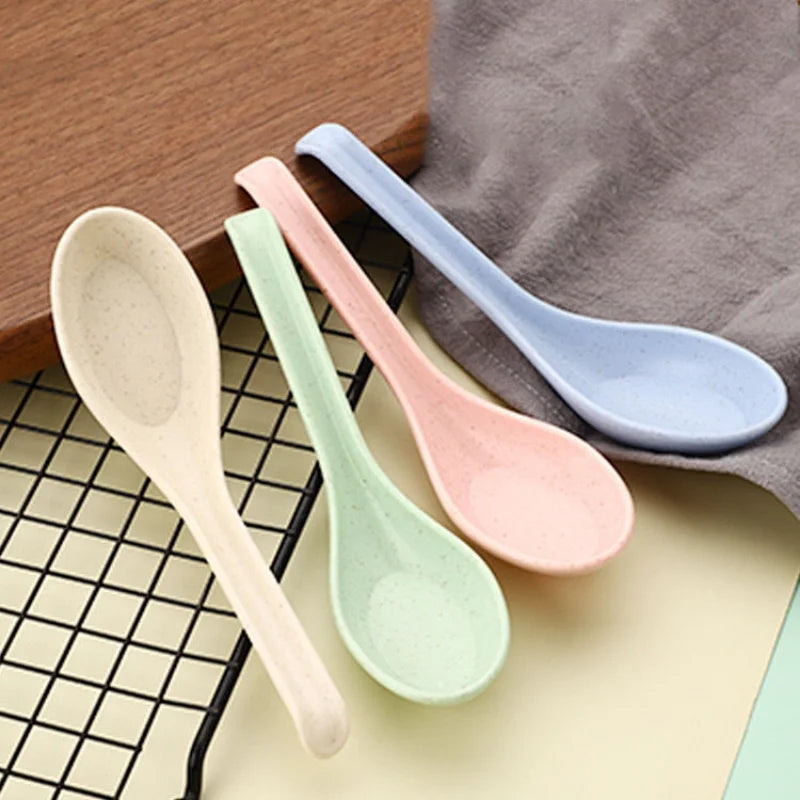 5 pcs Wheat Straw Dinnerware Soup Spoons Japanese Rice Spoons  Sauces Soup Spoon Porridge Spoon  Ramen Pho Wonton Dumpling