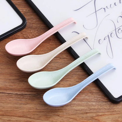 5 pcs Wheat Straw Dinnerware Soup Spoons Japanese Rice Spoons  Sauces Soup Spoon Porridge Spoon  Ramen Pho Wonton Dumpling
