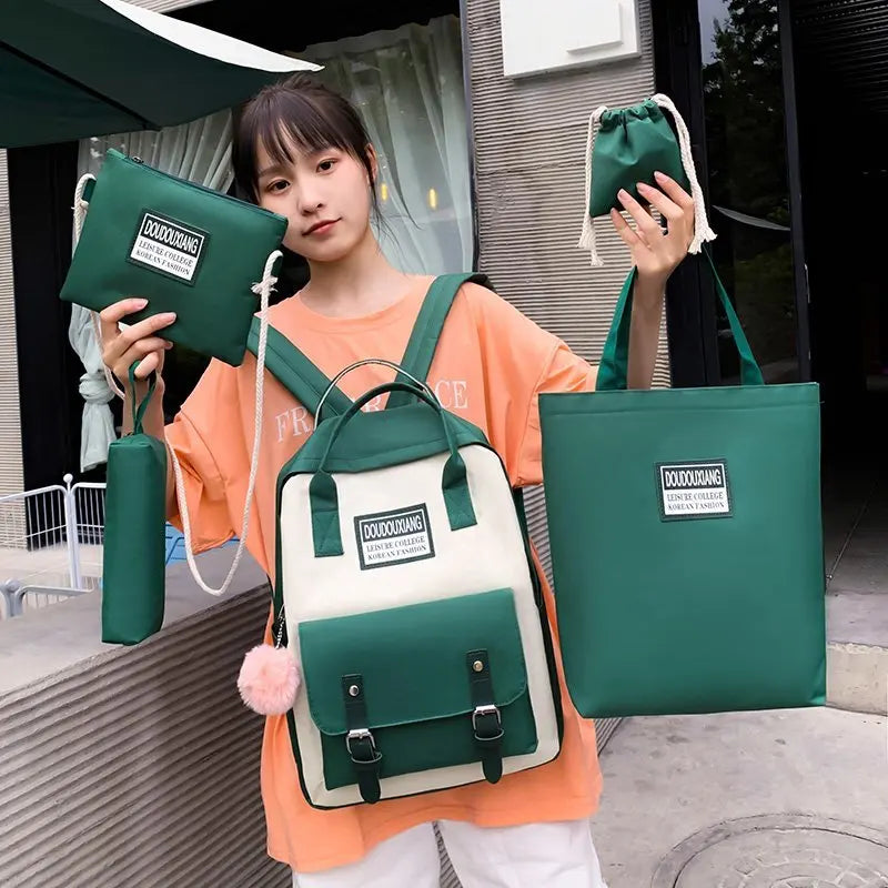 5 pcs sets canvas School Bags For Teenage Girls Women New Trend Female Backpack Nylon Women Backpack Child Student Shoulder Bag