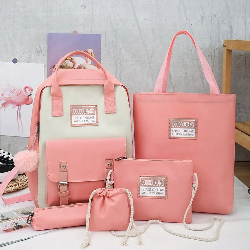 5 pcs sets canvas School Bags For Teenage Girls Women New Trend Female Backpack Nylon Women Backpack Child Student Shoulder Bag