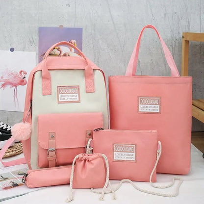 5 pcs sets canvas School Bags For Teenage Girls Women New Trend Female Backpack Nylon Women Backpack Child Student Shoulder Bag