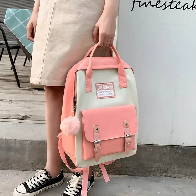 5 pcs sets canvas School Bags For Teenage Girls Women New Trend Female Backpack Nylon Women Backpack Child Student Shoulder Bag