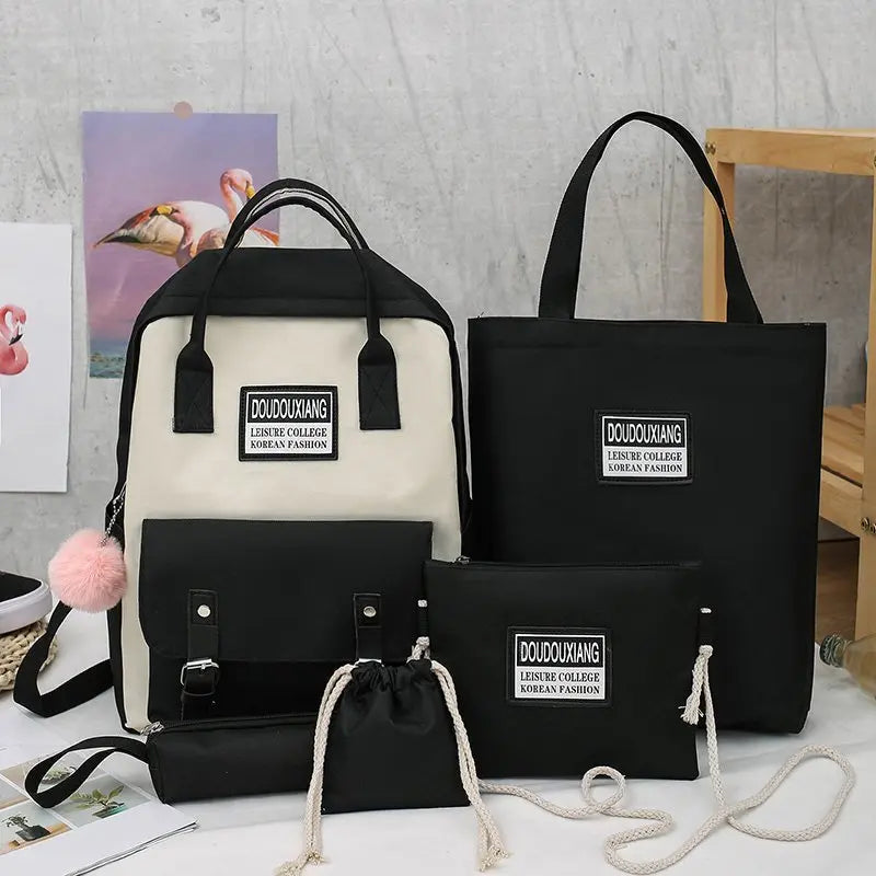 5 pcs sets canvas School Bags For Teenage Girls Women New Trend Female Backpack Nylon Women Backpack Child Student Shoulder Bag