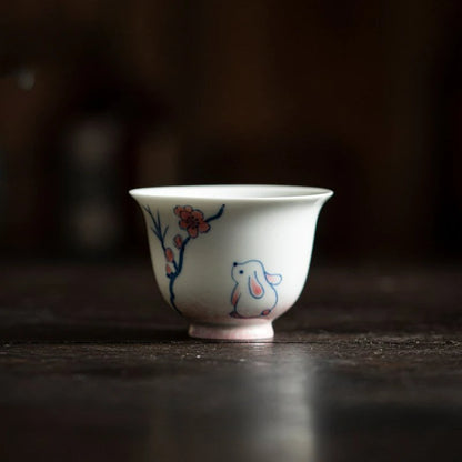 50/80ml Pure Hand-painted Powder Rabbit Ceramic Tea Cup Underglaze Color Porcelain Single Master Cup Tea Bowl Kung Fu Tea Set