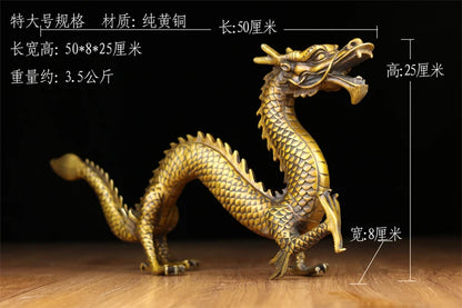 50 CM bless family Safety Health luck Talisman # home FENG SHUI efficacious Protection Eastern brass dragon statue