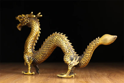 50 CM bless family Safety Health luck Talisman # home FENG SHUI efficacious Protection Eastern brass dragon statue