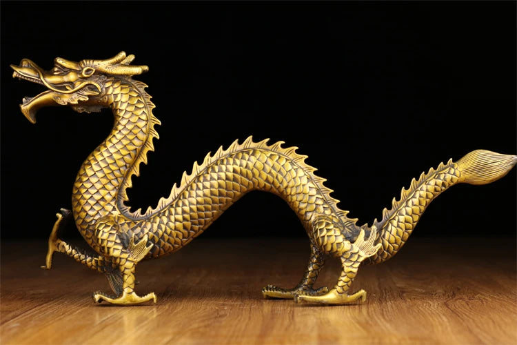 50 CM bless family Safety Health luck Talisman # home FENG SHUI efficacious Protection Eastern brass dragon statue