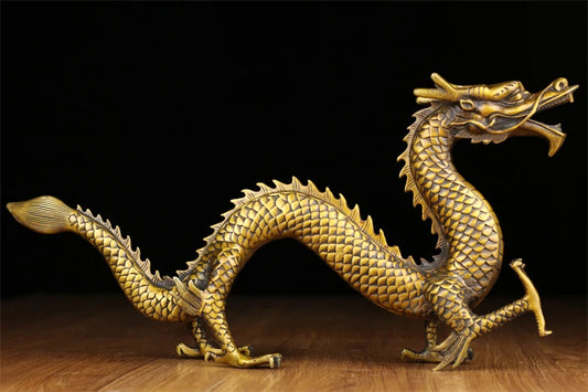 50 CM bless family Safety Health luck Talisman # home FENG SHUI efficacious Protection Eastern brass dragon statue