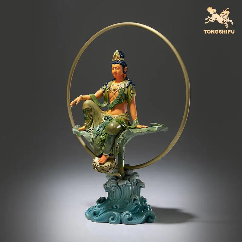 50%OFF 2023 HOME Family protection TOP Spiritual decoration ZI ZAI GUAN YIN goddess buddha Color COPPER carving Sculpture statue