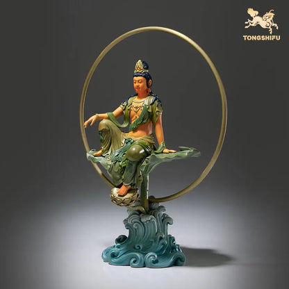 50%OFF 2023 HOME Family protection TOP Spiritual decoration ZI ZAI GUAN YIN goddess buddha Color COPPER carving Sculpture statue