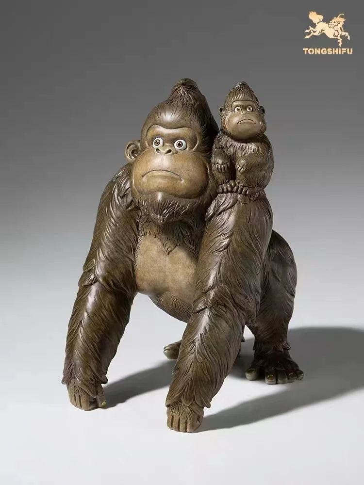 50% OFF Amazing TOP Handmade Rare forest Gorilla Mother Child COPPER carving Animal work BAR CLUB HOME high grade decorative art