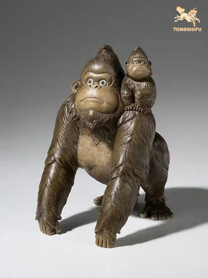 50% OFF Amazing TOP Handmade Rare forest Gorilla Mother Child COPPER carving Animal work BAR CLUB HOME high grade decorative art