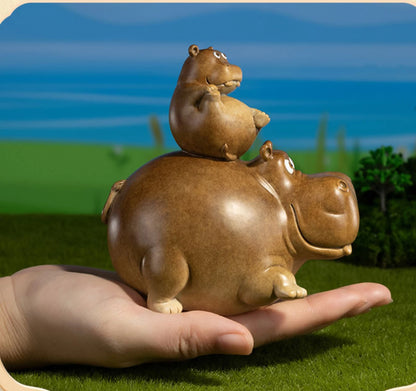 50% OFF Amazing TOP Handmade Rare hippo Mother and Child COPPER carving Animals work BAR CLUB HOME high grade decorative art