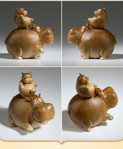 50% OFF Amazing TOP Handmade Rare hippo Mother and Child COPPER carving Animals work BAR CLUB HOME high grade decorative art